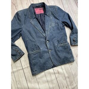 Vintage Medium Tailored Denim Fitted Jean‎ Blazer Jacket Coat VTG Women Business
